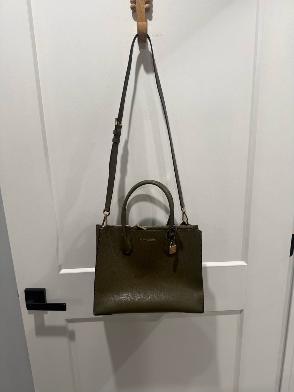 Michael Kors Mercer Olive Green Large Leather Tote with Detachable Strap